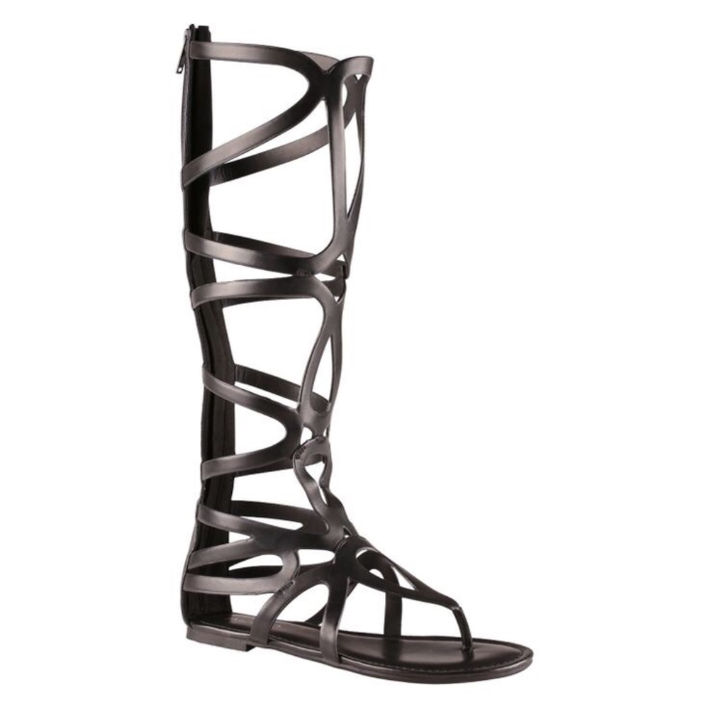Knee high black gladiator sandals